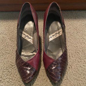 Plum/Maroon Snake Skin & Leather Pointed Toe Heels
